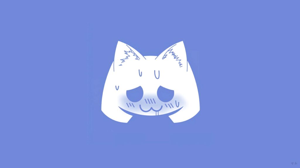 Discord logo cartoon tired blushing with sweat drops on calming blue background wallpaper