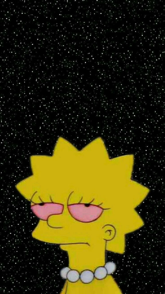Aesthetic Lisa Simpson Wallpaper: Tired Expression on Starry Background