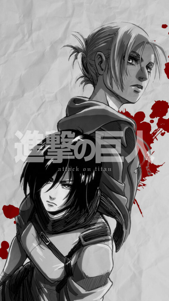 Fierce Titan Warriors: A Stunning 4K Portrait of Annie and Mikasa in Intense Rivalry Wallpaper