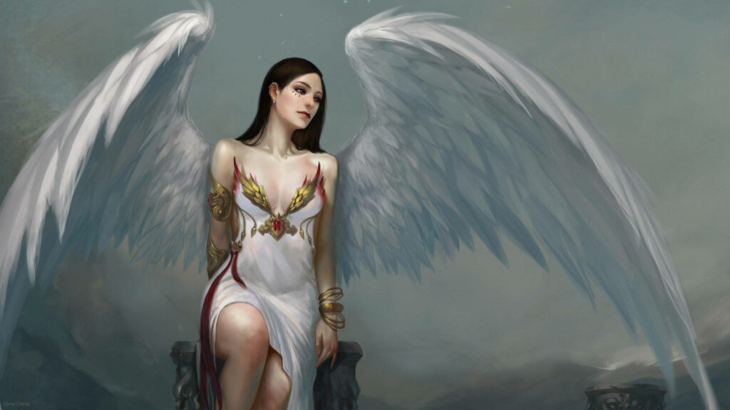 Heavenly Majesty: A Stunning Wallpaper of Magnificent Winged Angels