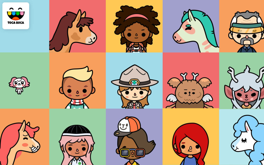 Avatar Wonderland: A Colorful Toca Boca Desktop Wallpaper Grid