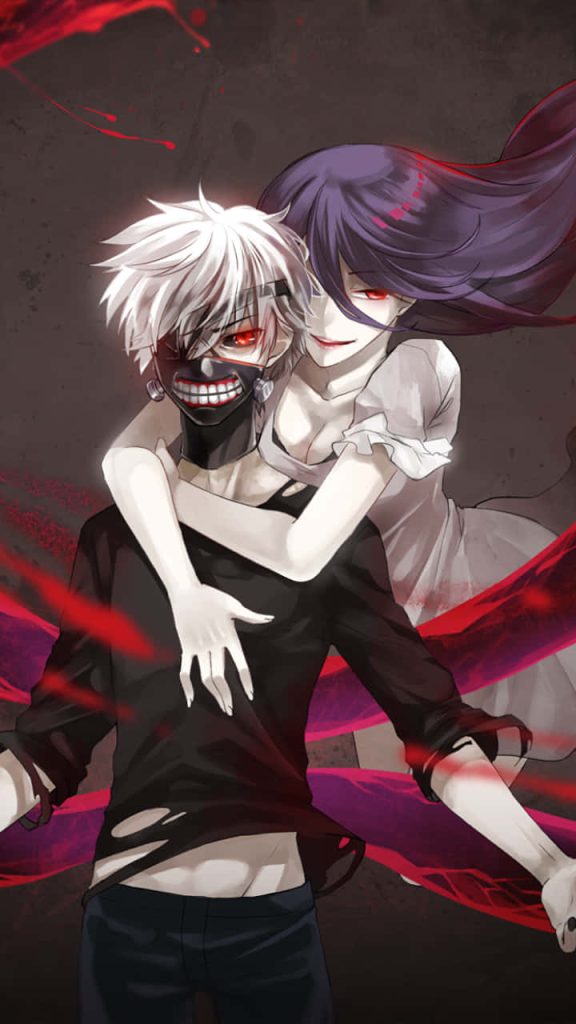 Tokyo Ghoul wallpaper Ken Kaneki ghoul mask Rize Kamishiro red eyes crimson kagune phone background