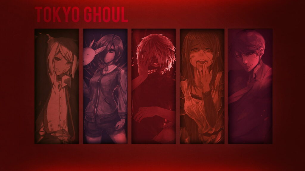 Tokyo Ghoul's Top Squad: Kamishiro Rize, Kaneki Ken, Kirishima Touka, and Suzuya Juuzou in Stunning HD Wallpaper Background Photo
