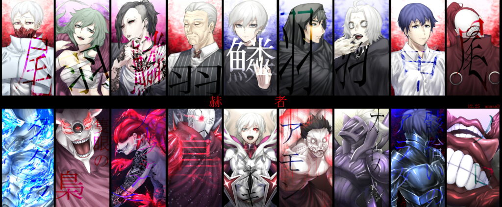 Tokyo Ghoul Unleashed: A Dark and Intense Artwork Showcasing Iconic Characters in a Morally Ambiguous World Wallpaper