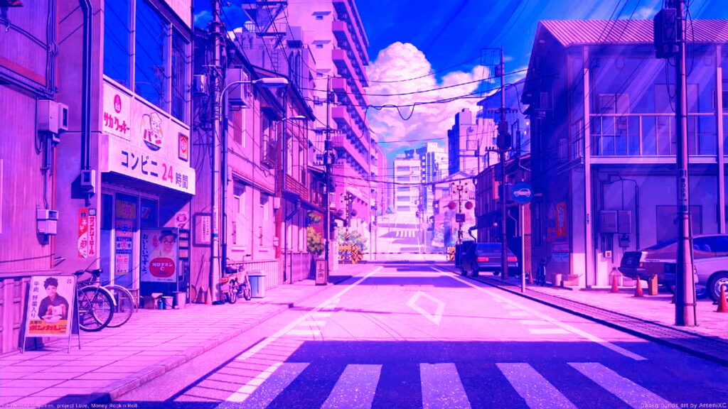 Neon Nights: A City Pop-Inspired Vaporwave Wallpaper from Japan's Anime District