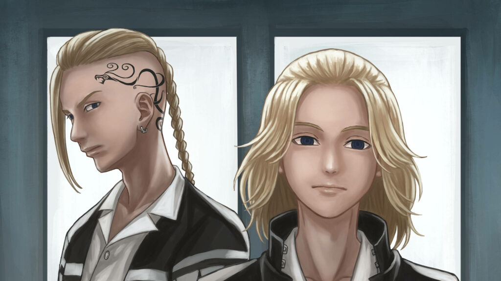 Draken and Manjiro Tokyo Revengers wallpaper comic art detailed linework and soft gradients