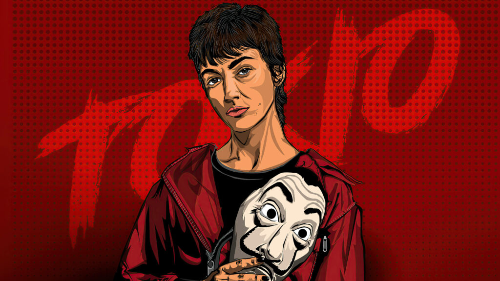 Cryptocurrency Craze: Tokyo Embraces Money Heist Aesthetics in Striking Red Backdrop Wallpaper