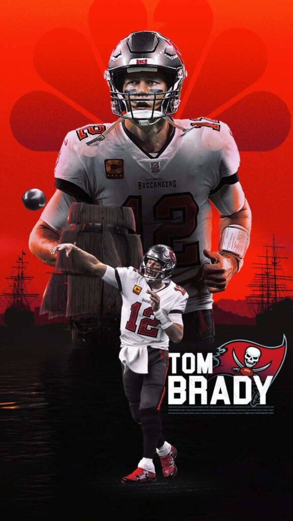 Dynamic Tom Brady Wallpaper: Buccaneers 12 with Pirate Ships & Red Sky