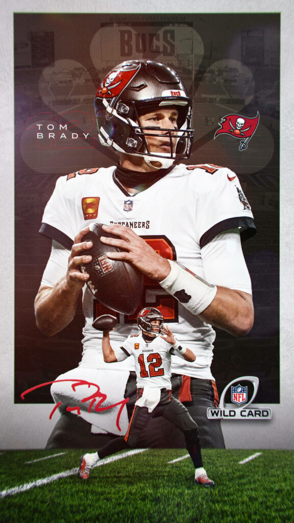 Dynamic Tom Brady Tampa Bay Buccaneers Wallpaper with Bold Signature