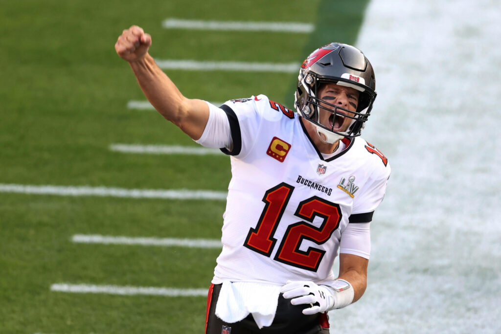Tom Brady Celebrates in Excitement: Tampa Bay Buccaneers Wallpaper