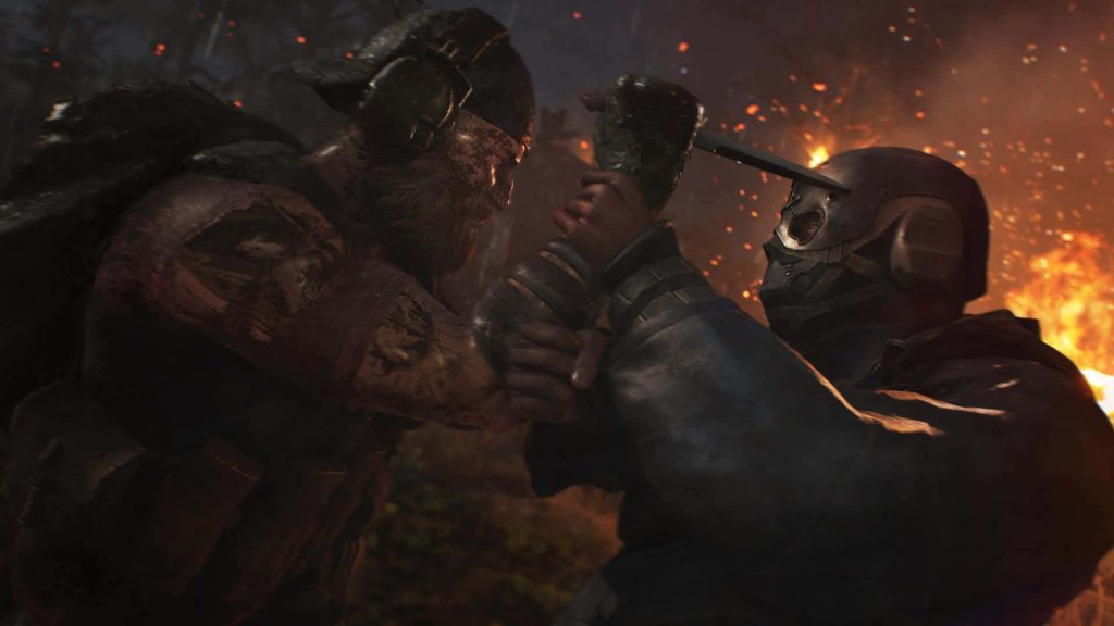 Nomad engaged in intense knife fight with masked Wolf operative in Ghost Recon Breakpoint wallpaper