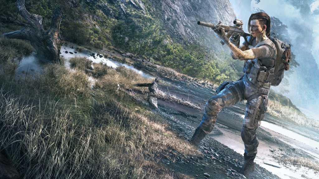 Tom Clancy Ghost Recon Breakpoint CGI wallpaper featuring female operative Nomad in tactical gear