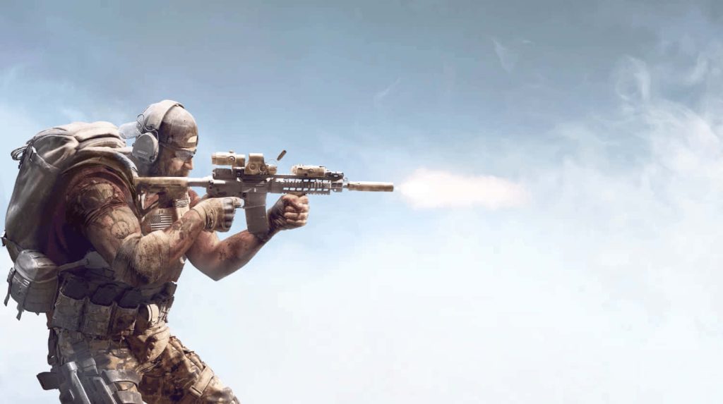 Nomad firing suppressed assault rifle in Tom Clancy's Ghost Recon Breakpoint tactical wallpaper