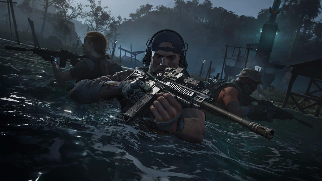 Ghost Recon Breakpoint wallpaper soldiers stealthily wading through jungle waters with rifles