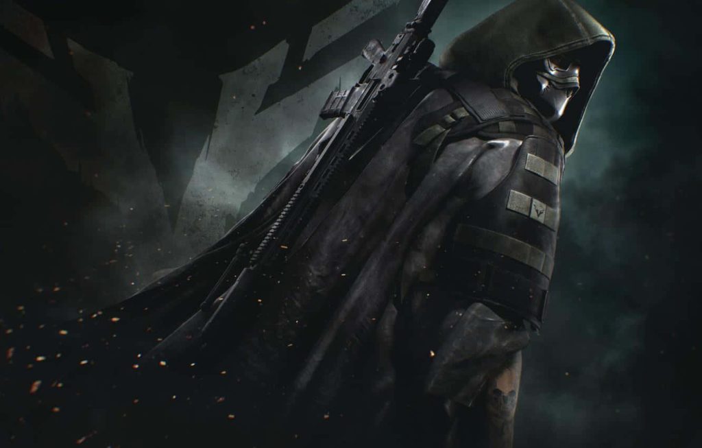 Tom Clancys Ghost Recon soldier with mask and rifle in dark smoky background wallpaper