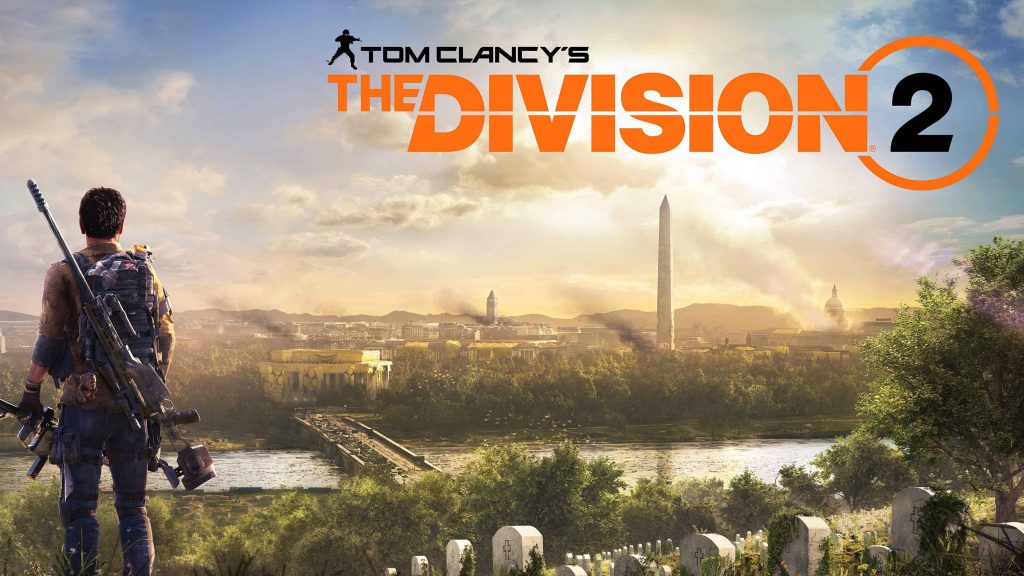 Agent with rifle overlooks post-apocalyptic Washington DC with damaged monuments and sunset Wallpaper