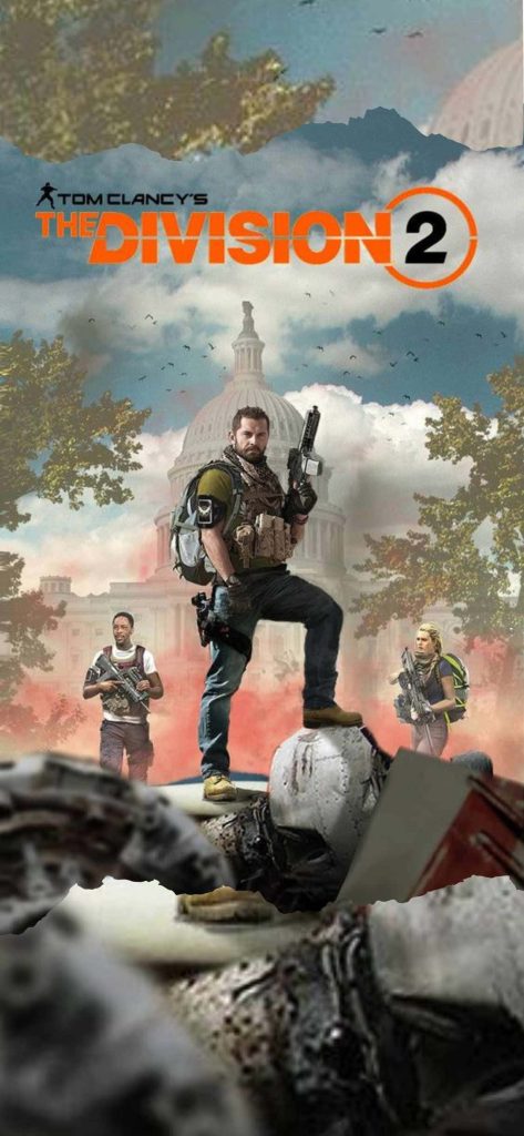 Tom Clancys The Division 2 tactical squad on rubble in post apocalyptic Washington DC wallpaper