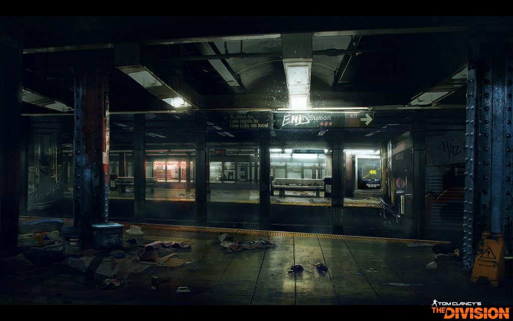 Tom Clancys The Division gritty 34th Street NYC subway platform post-apocalyptic wallpaper