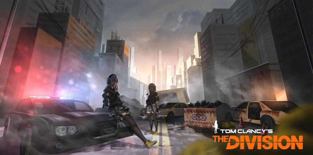 Tom Clancys The Division anime art wallpaper two tactical agents in moody NYC urban decay scene
