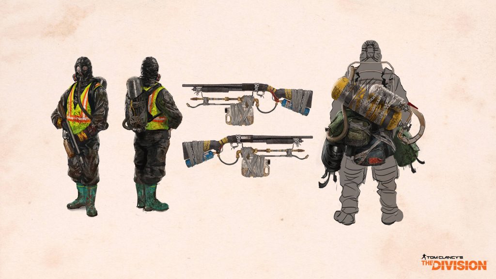 Tom Clancys The Division concept art Cleaner faction soldier in hazmat suit with flamethrower gear Wallpaper