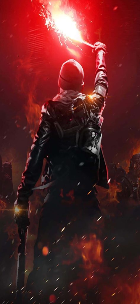 Tom Clancys The Division digital art agent with red flare gun in dark fiery post-apocalyptic scene Wallpaper