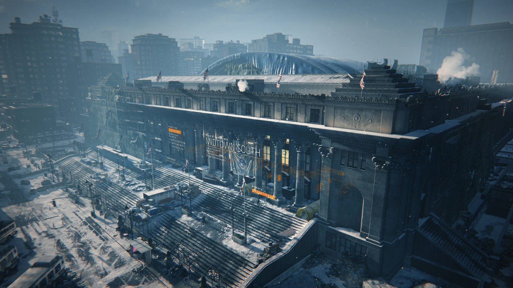 Tom Clancy's The Division Midtown South Base snowy post-apocalyptic New York City CGI wallpaper