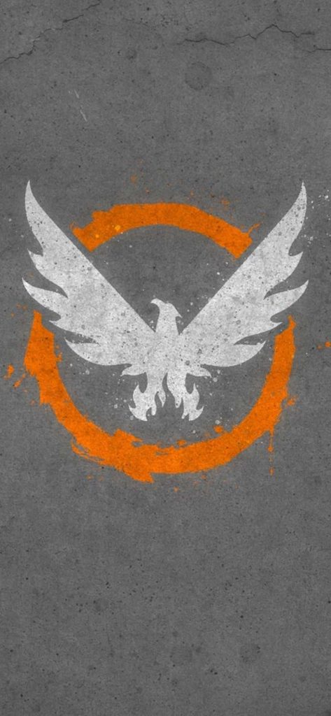 Tom Clancys The Division SHD Phoenix emblem white distressed orange circle on gray concrete background Wallpaper
