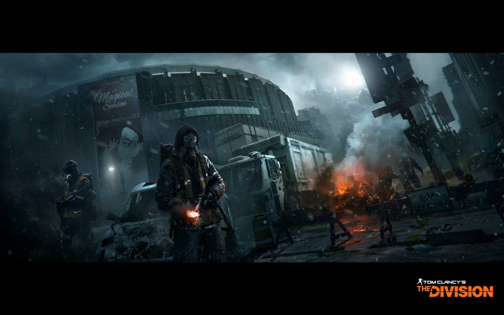 Tom Clancys The Division wallpaper with tactical agents in gas masks snowy night urban disaster