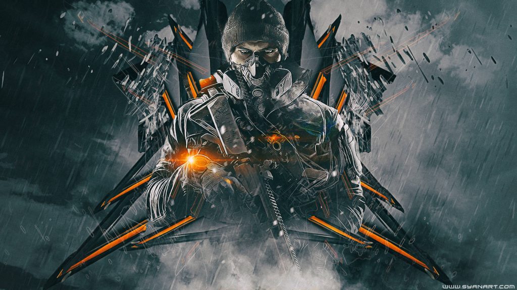 Tom Clancy’s The Division tactical agent in gas mask beanie with neon orange glow wallpaper