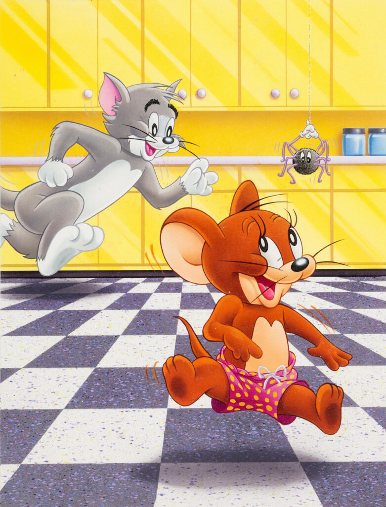 Cheerful Tom and Jerry Kitchen Chase Wallpaper - Vibrant Background