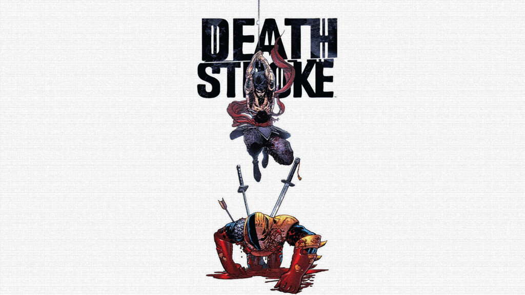 Tomo of Sukesada Clan mid-air attack impales Deathstroke Slade Wilson swords arrows wallpaper