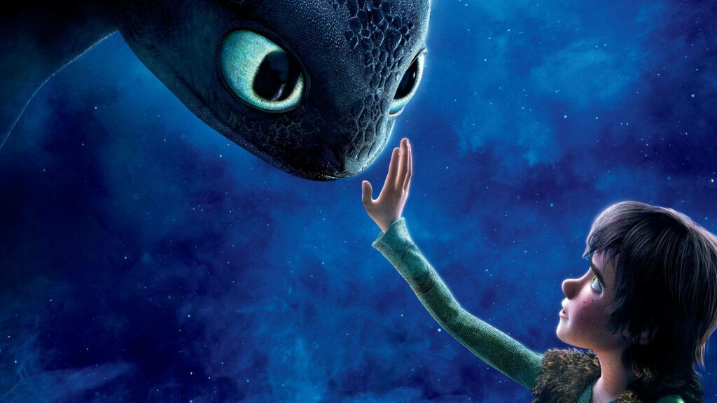 Toothless & Hiccup: Touching Moment under Starry Sky Wallpaper