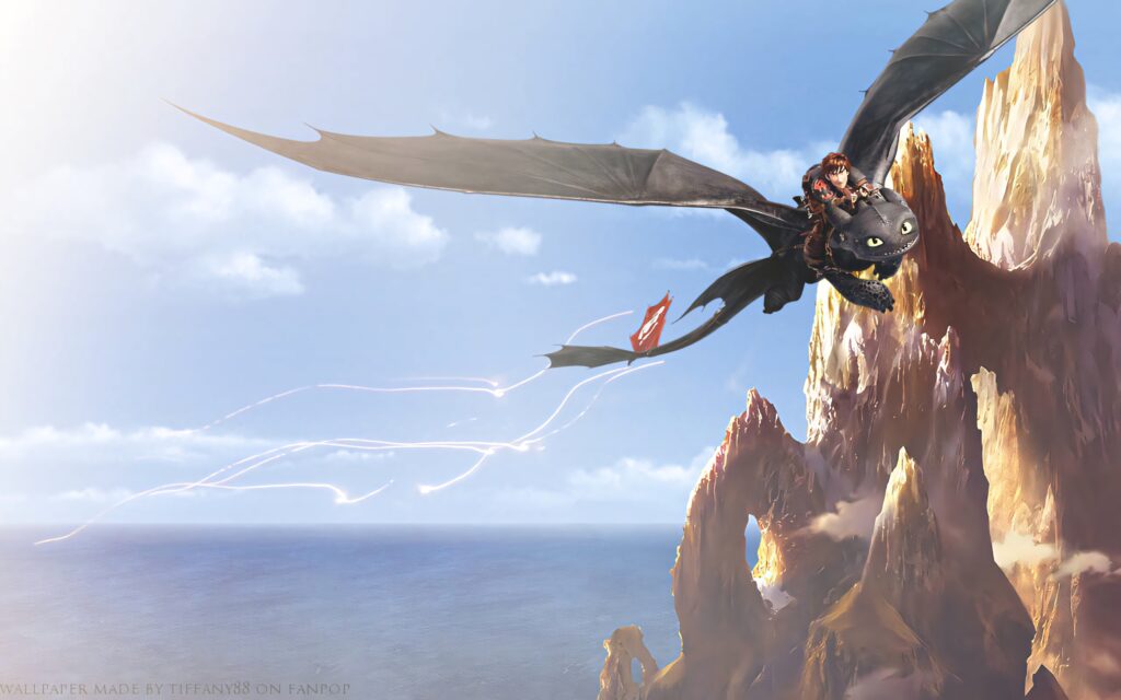 Toothless & Hiccup Wallpaper: Soaring Over Scenic Valley & Ocean