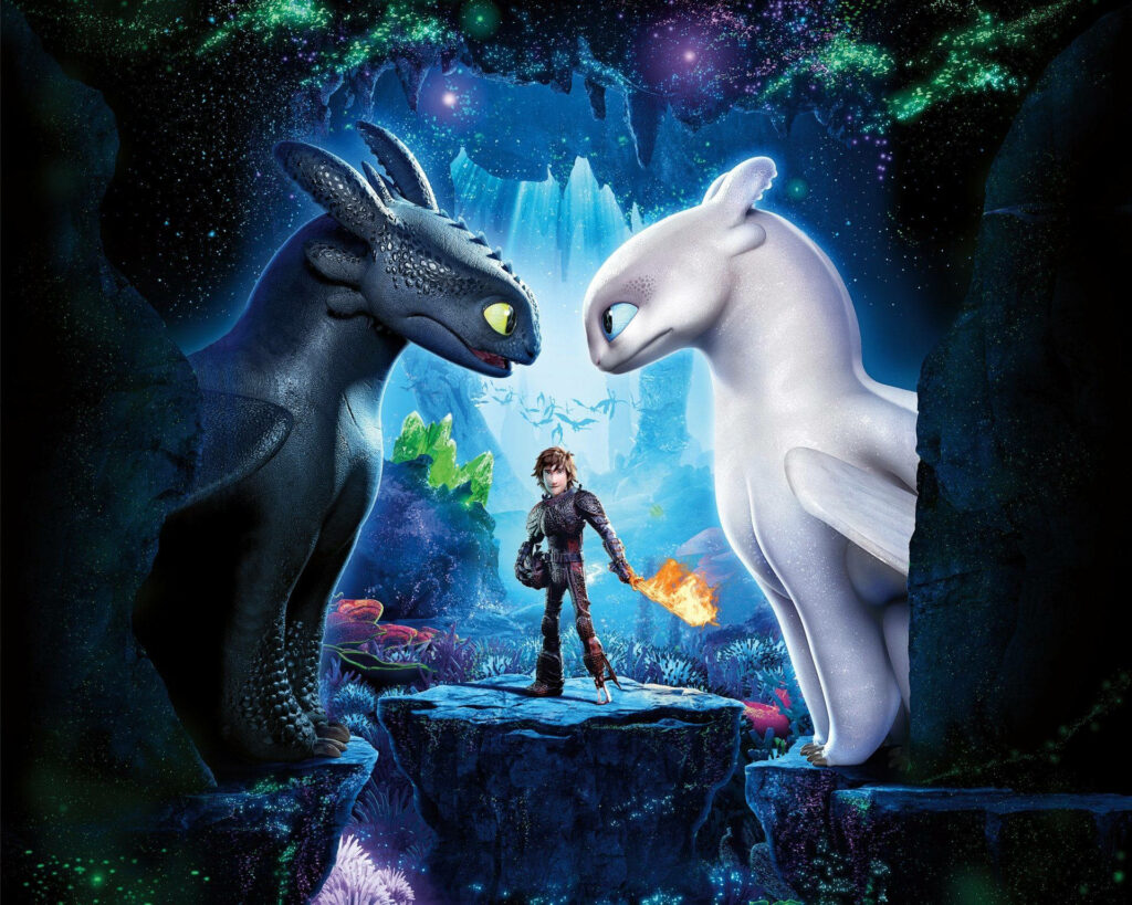 Magical Toothless & Light Fury Wallpaper with Hiccup - Dragon Fantasy
