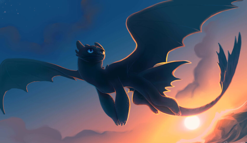 Toothless Soaring at Sunset - Stunning 4K Wallpaper Background