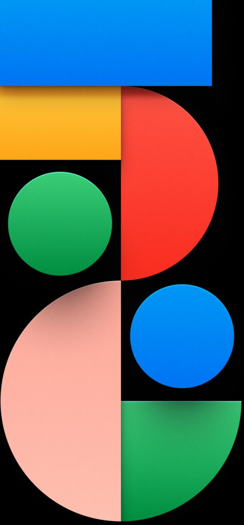 Google Pixel 5 wallpaper with vibrant geometric shapes on black minimalist modern background