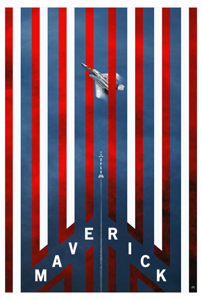 Top Gun Maverick jet soaring with red white and blue lines dynamic Tom Cruise aviation art wallpaper