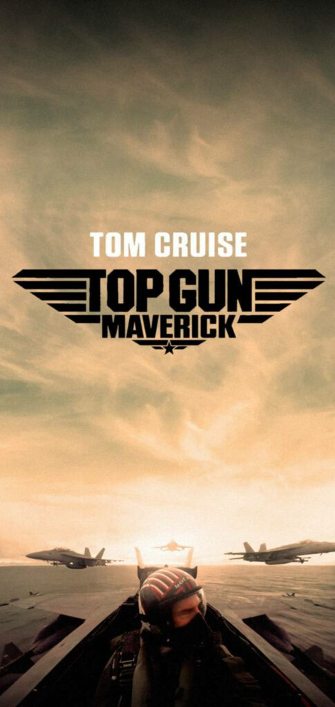 Tom Cruise as Pete Mitchell with fighter jets soaring at sunset Top Gun Maverick wallpaper