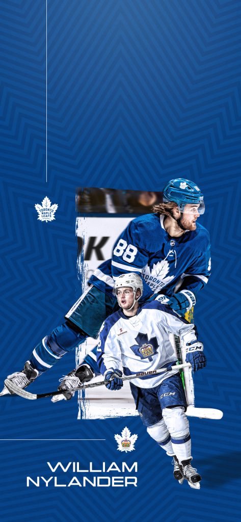 Toronto Maple Leafs hockey wallpaper featuring William Nylander Mitch Marner blue geometric background