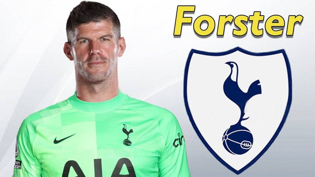 Tottenham Hotspur goalkeeper Fraser Forster in neon green kit with club logo on white background Wallpaper