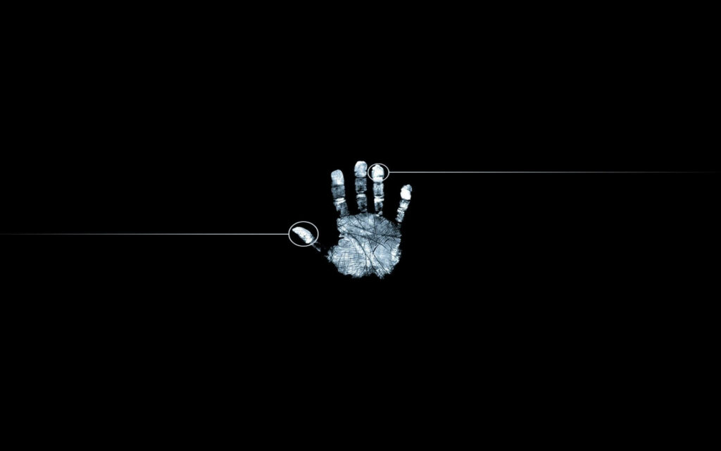 Palmistry in Monochrome: A Biometric Cool Wallpaper with White Handprint on Black