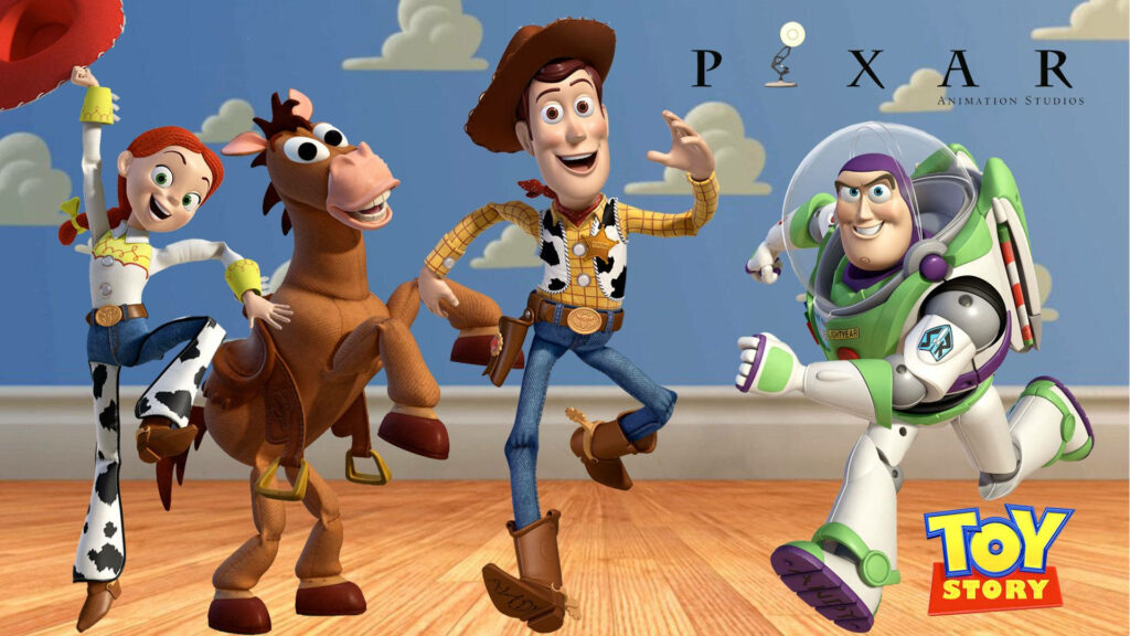Toy Story Gang Takes Center Stage: A Hilarious Movie Poster Wallpaper Featuring Jessie, Bullseye, Buzz, and Woody!
