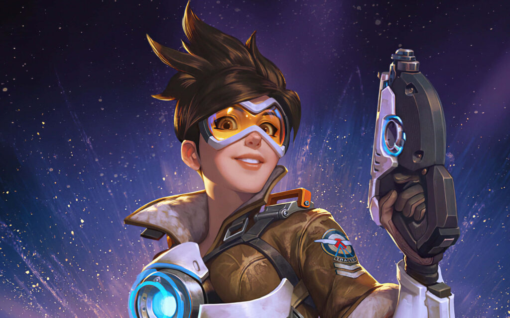 Tracer Wallpaper: Vibrant Cosmic Backdrop for Overwatch Fans