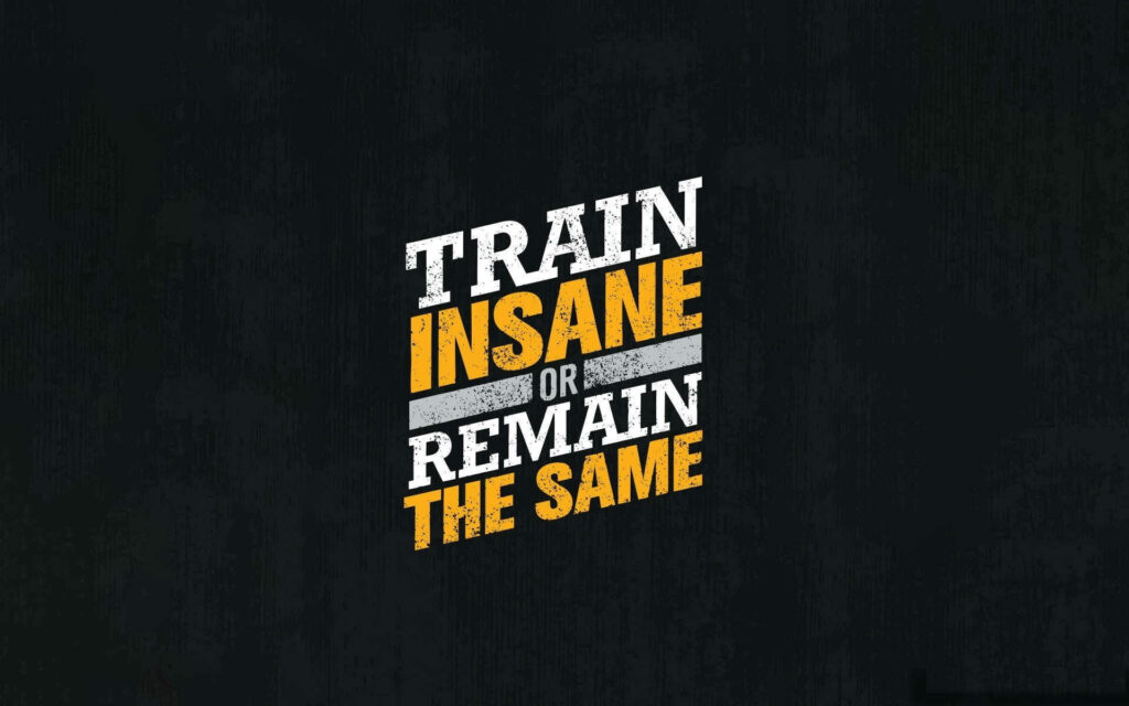 Unleashing Limitless Potential: Empowering Laptop Wallpaper with the Motivational Message 'Train Insane or Remain the Same'