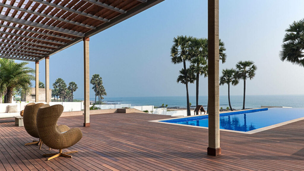 Modern Beach House with Infinity Pool & Tropical Ambiance Wallpaper