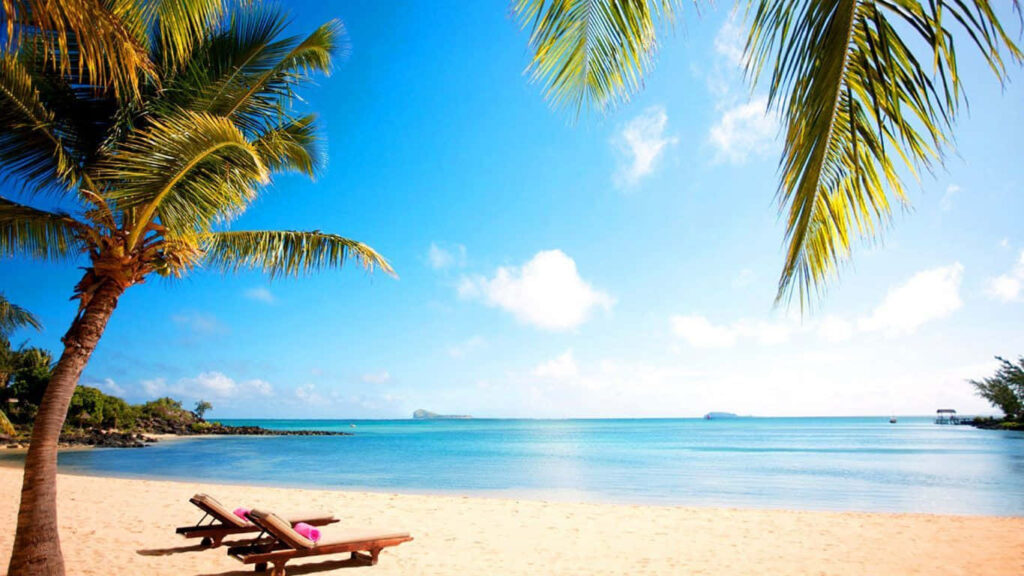 Serene Beach Landscape: Tropical Escape for Dual Monitor Wallpaper