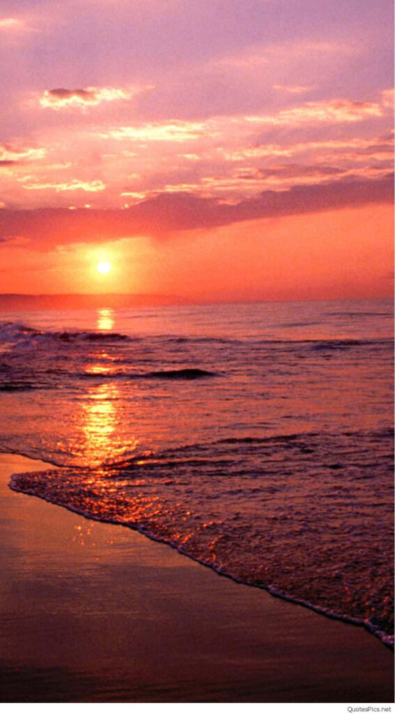 Serene Beach Sunset Phone Wallpaper: Vibrant Calm Waters Background