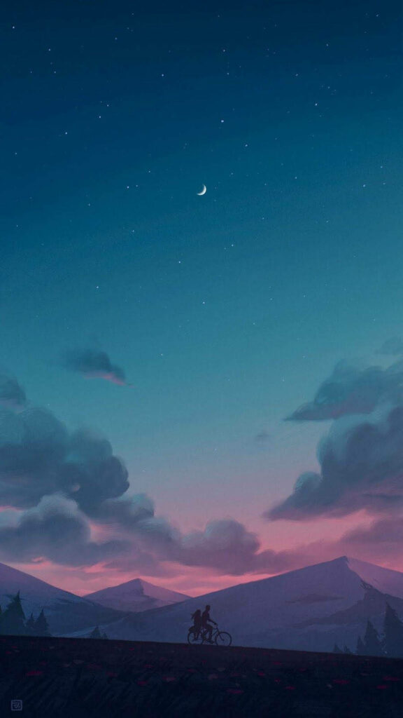 Serene Bike Ride Wallpaper: Twilight Sky & Dreamy Landscape