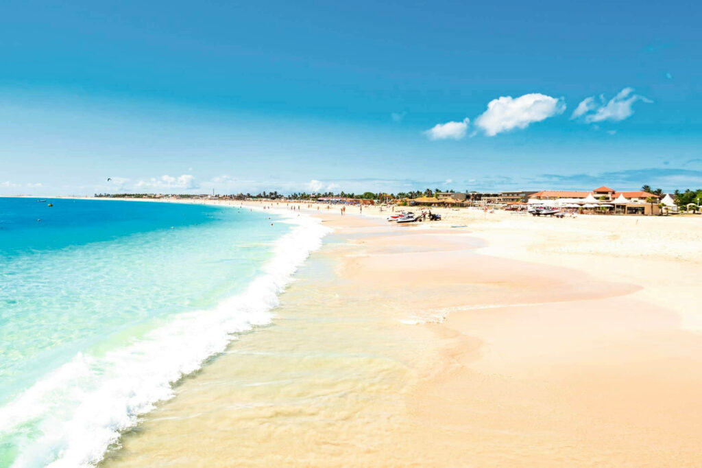 Tranquil Cape Verde Beachscape: Golden Sands & Azure Waters Wallpaper