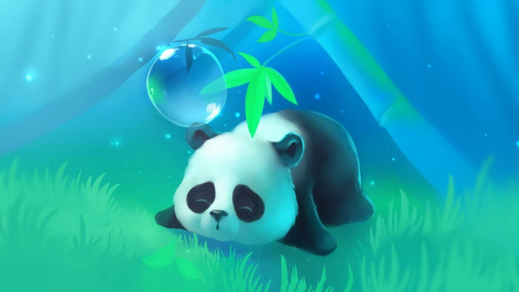 Panda Dreams: A Playful Nap in Nature's Embrace Wallpaper